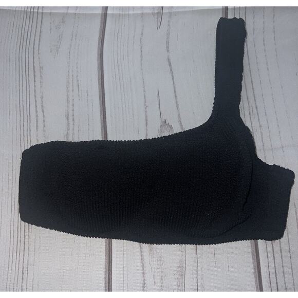 Shade & Shore One Shoulder Textured Bikini Top Black Women’s 32A New - Picture 2 of 6